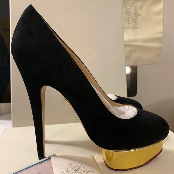 CHARLOTTE OLYMPIA Dolly Suede Platform Heels Black 39 - Picture 4 of 9
